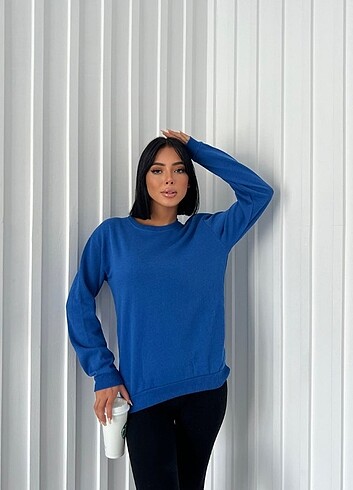 Saks Mavisi Bisiklet Yaka Sweatshirt
