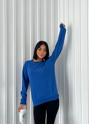 Diğer Saks Mavisi Bisiklet Yaka Sweatshirt