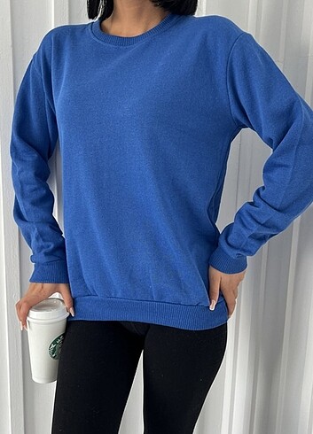xl Beden Saks Mavisi Bisiklet Yaka Sweatshirt