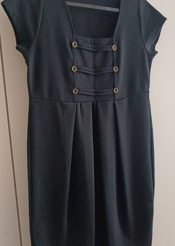 Düğmeli Siyah Midi Hamile Elbisesi - Görsel 2