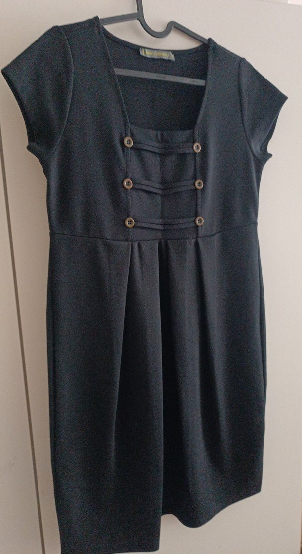 Düğmeli Siyah Midi Hamile Elbisesi - Görsel 2