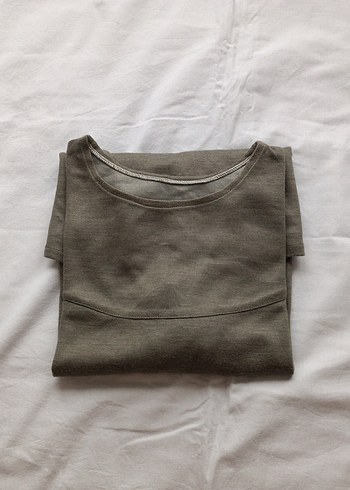 Bej Gri Hamile Keten Uzun Kollu Tişört - Görsel 4