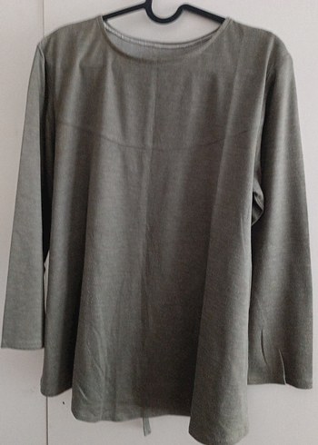 Bej Gri Hamile Keten Uzun Kollu Tişört - Görsel 2