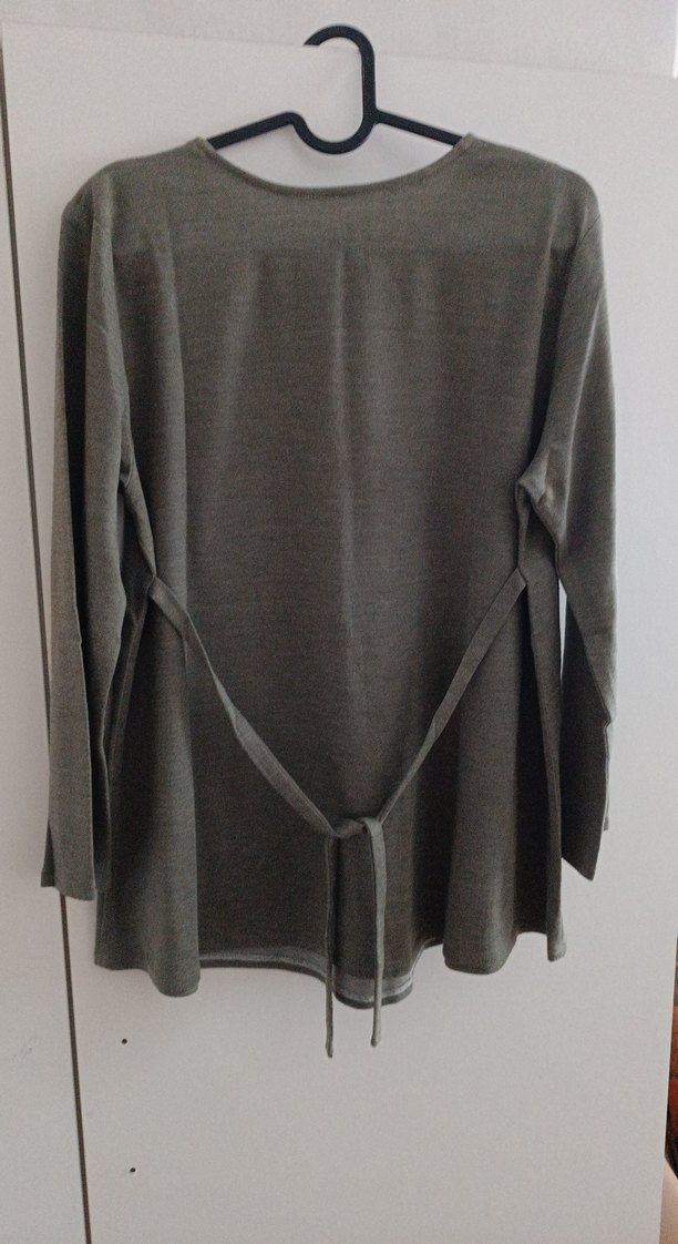 Bej Gri Hamile Keten Uzun Kollu Tişört - Görsel 3