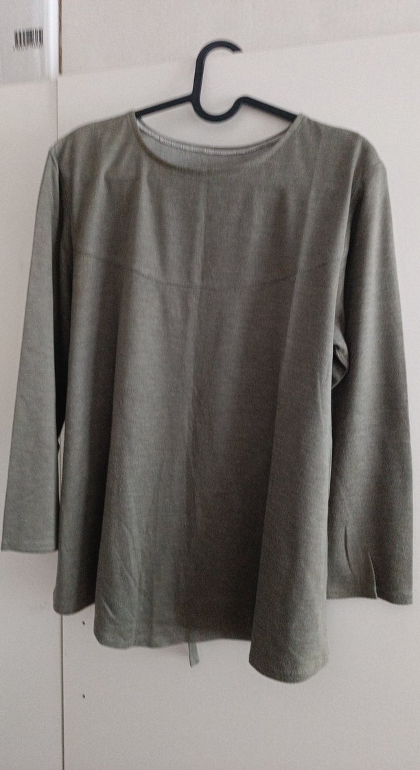 Bej Gri Hamile Keten Uzun Kollu Tişört - Görsel 2