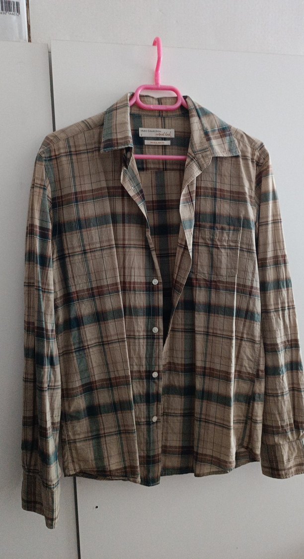 Bej Ekose uzun Kollu Erkek Gömlek - Görsel 2