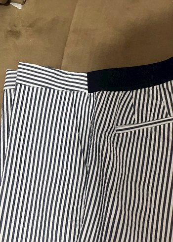 Kadın Beyaz lacivert Çizgili Kumaş Pantolon - Görsel 2