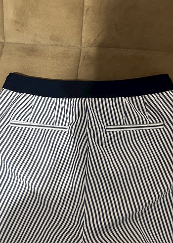 Kadın Beyaz lacivert Çizgili Kumaş Pantolon - Görsel 4