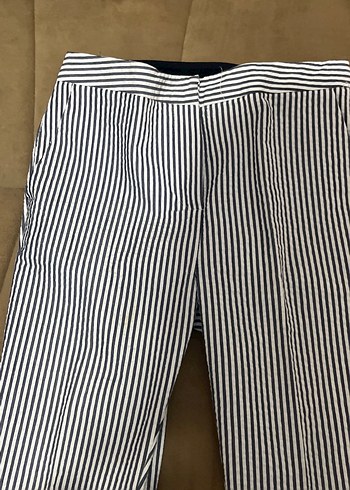 Kadın Beyaz lacivert Çizgili Kumaş Pantolon - Görsel 3