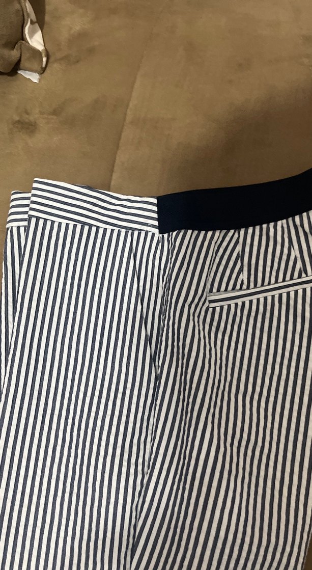 Kadın Beyaz lacivert Çizgili Kumaş Pantolon - Görsel 2