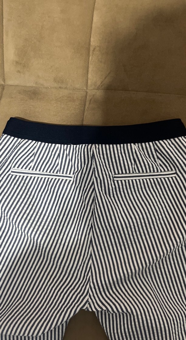 Kadın Beyaz lacivert Çizgili Kumaş Pantolon - Görsel 4