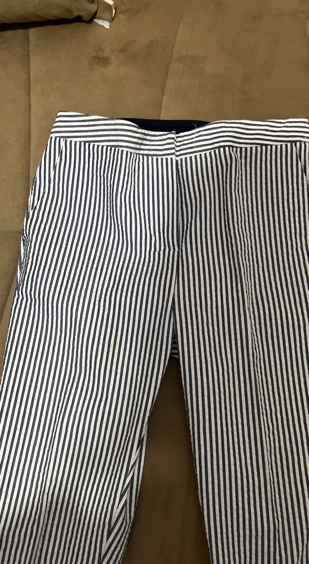 Kadın Beyaz lacivert Çizgili Kumaş Pantolon - Görsel 3