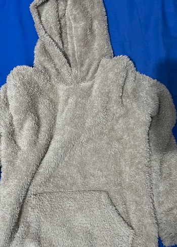 Gri Kapüşonlu Erkek Yumuşak Peluş Sweatshirt - Görsel 4