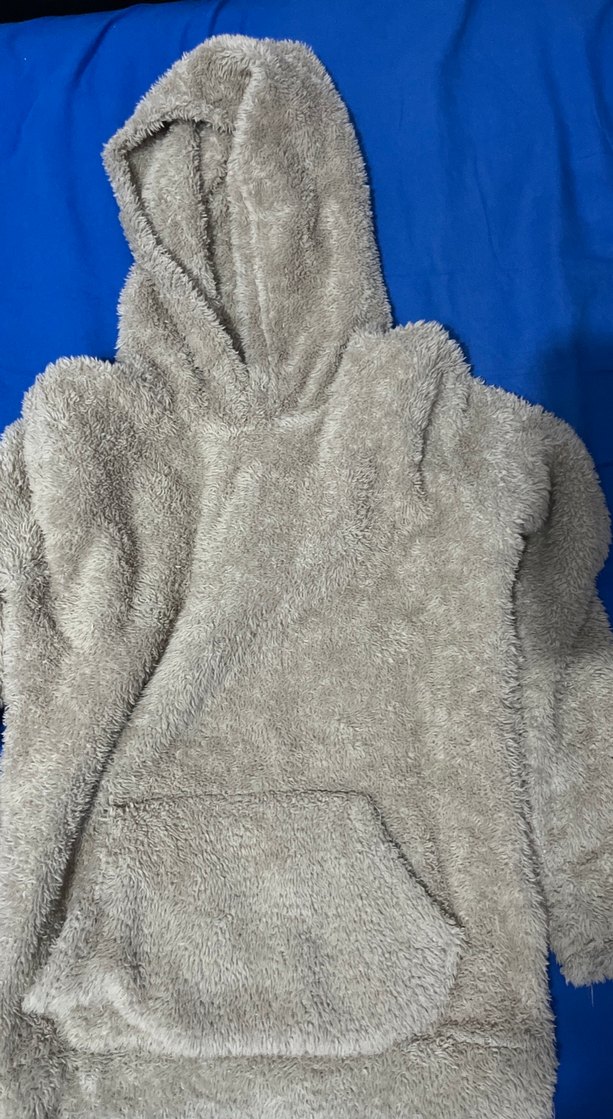 Gri Kapüşonlu Erkek Yumuşak Peluş Sweatshirt - Görsel 4