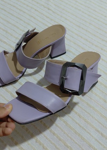 39 Beden mor Renk Mor Pastel Topuklu Kadın Terlik