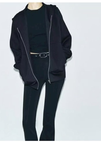 Zara Siyah Fermuarlı Kapüşonlu Sweatshirt