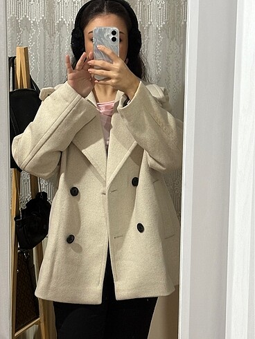 xs Beden mango kruvaze yün kaban