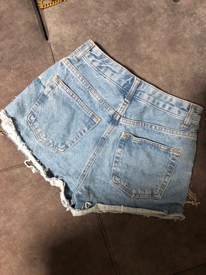 Taşlı Mini Kot Şort - Görsel 4