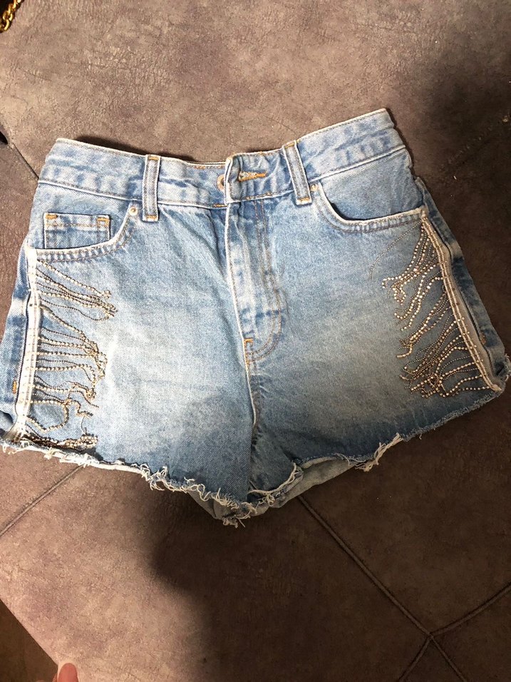 Taşlı Mini Kot Şort - Görsel 2