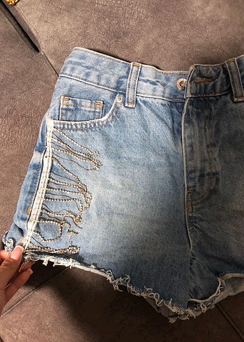 Jean şort taşlı - Görsel 4