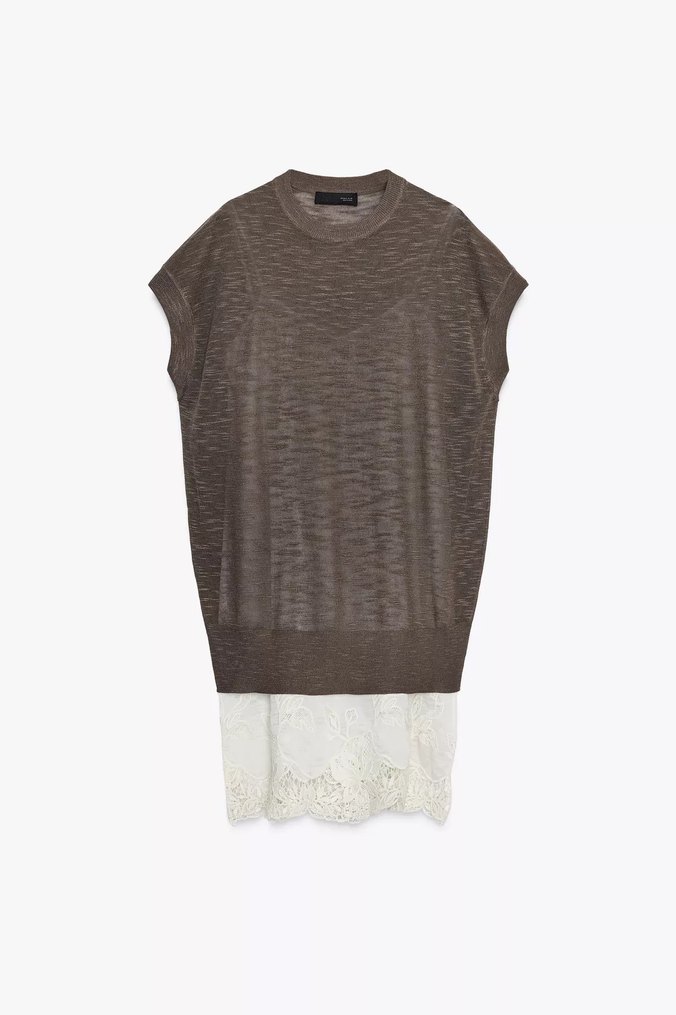 Dantel Detaylı Bej Midi Pamuklu Elbise - Görsel 3