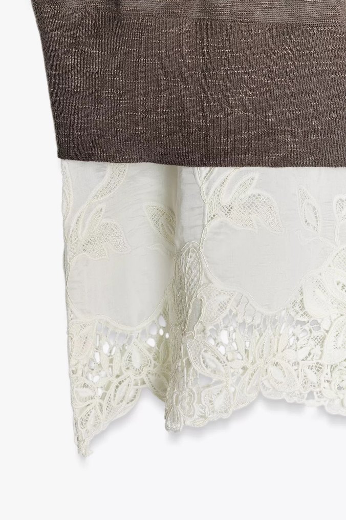 Dantel Detaylı Bej Midi Pamuklu Elbise - Görsel 5