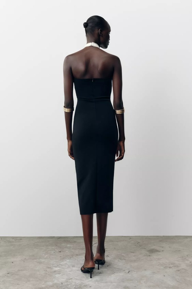 Zara Siyah Beyaz Drapeli Uzun Elbise - Görsel 2