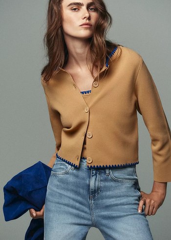Düğmeli Camel Mini Kadın Hırka