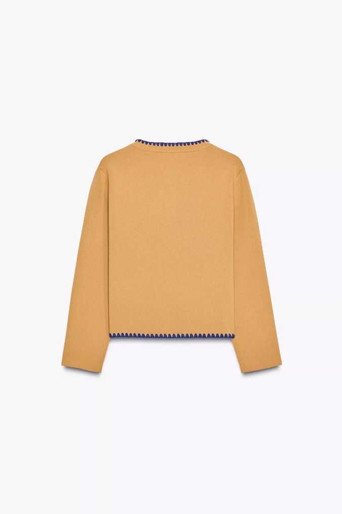 Düğmeli Camel Mini Kadın Hırka - Görsel 3