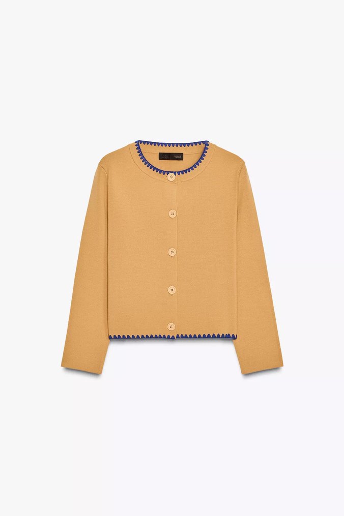 Düğmeli Camel Mini Kadın Hırka - Görsel 2