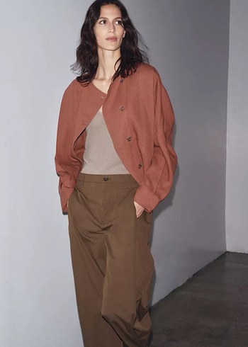 Kadın Kahverengi pensli kemer köprülü pantolon - Görsel 2