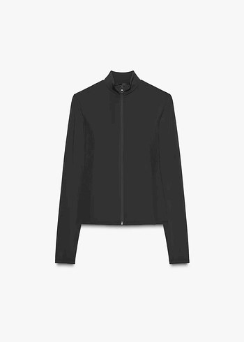 Siyah Kadın Yüksek Yakalı Uzun Kollu Spor Üst - Görsel 6