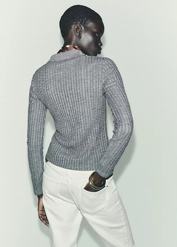 Gri Örgü Kadın Hırka - Görsel 5