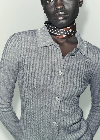 Gri Örgü Kadın Hırka - Görsel 3