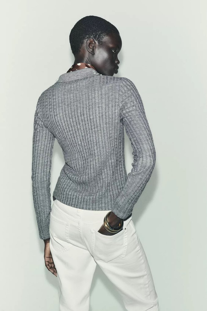 Gri Örgü Kadın Hırka - Görsel 5