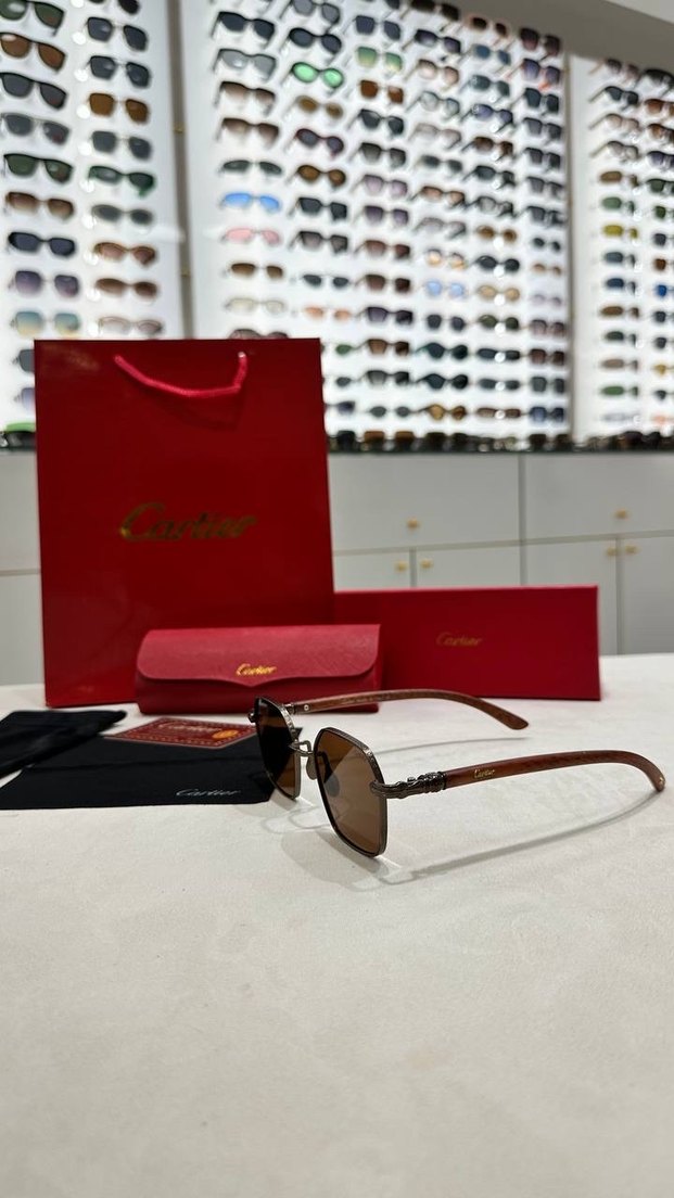 Cartier Kahverengi  Unisex Kadın Güneş Gözlüğü - Görsel 2