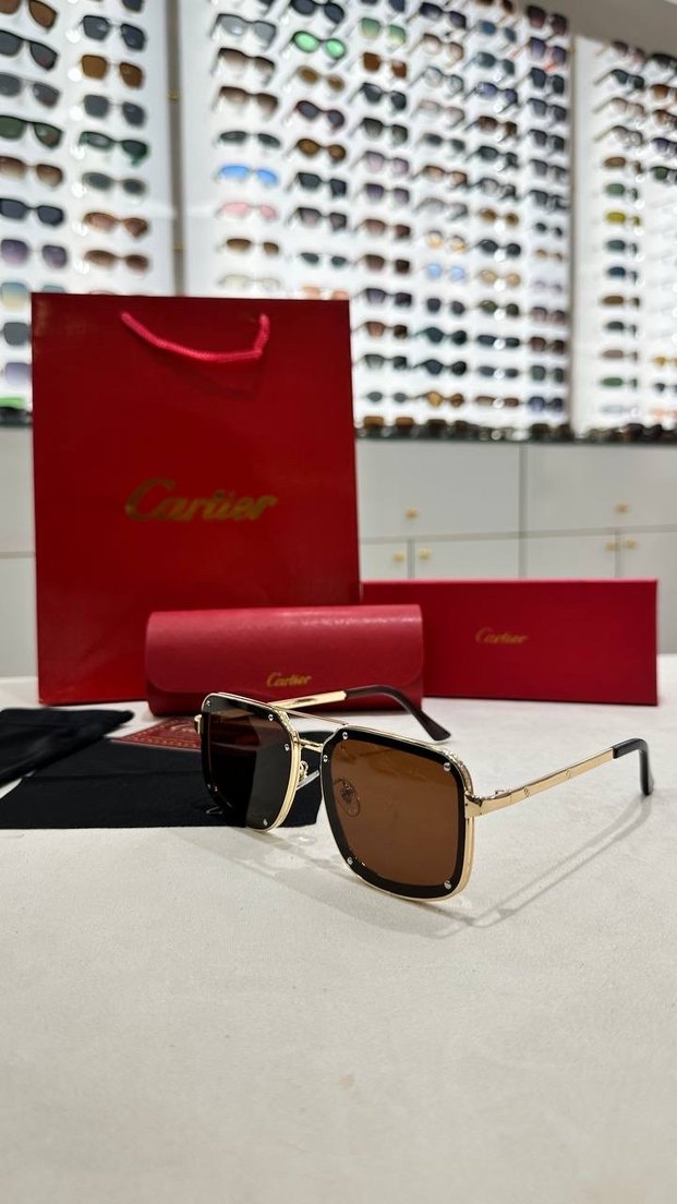 Unisex Kahverengi Cartier Gözlük - Görsel 2