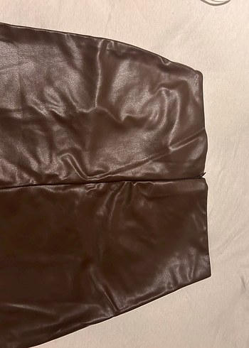 Suni Deri Kahverengi Mini Etek - Görsel 2