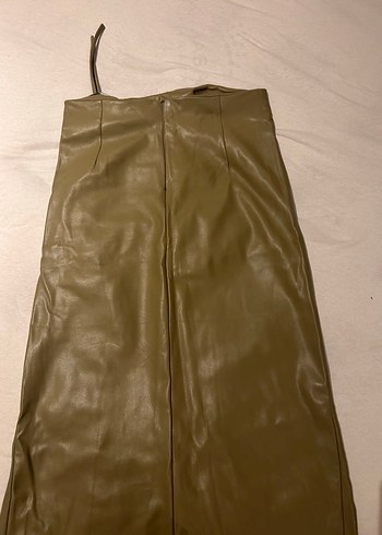 Haki Suni Deri Midi Etek - Görsel 2