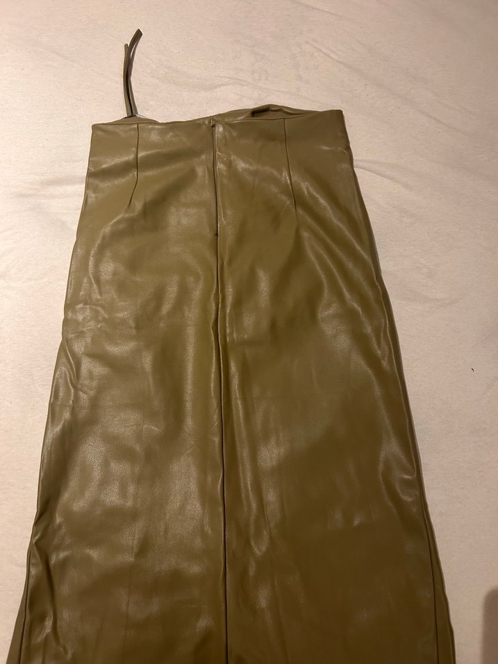 Haki Suni Deri Midi Etek - Görsel 2