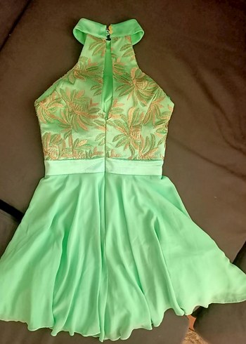 Turkuaz Nakışlı Mini Abiye Elbise - Görsel 5