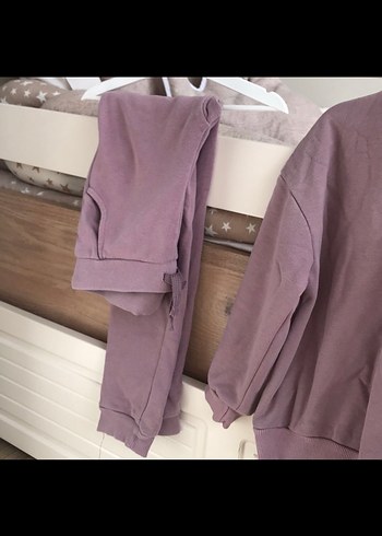 Mor Oversize Sweatshirt ve Eşofman Altı Takımı - Görsel 3