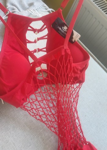 Kırmızı Dantelli İnce Askılı gecelik - Görsel 2