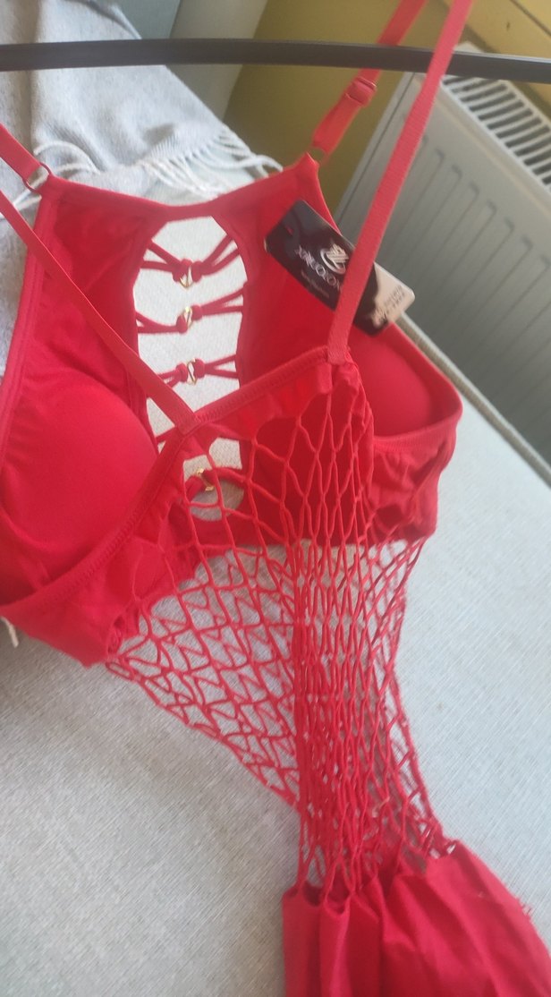 Kırmızı Dantelli İnce Askılı gecelik - Görsel 2