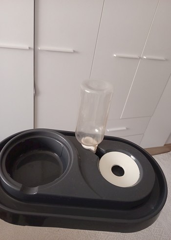 Gri Renkli kedi su ve mana kabı - Görsel 3