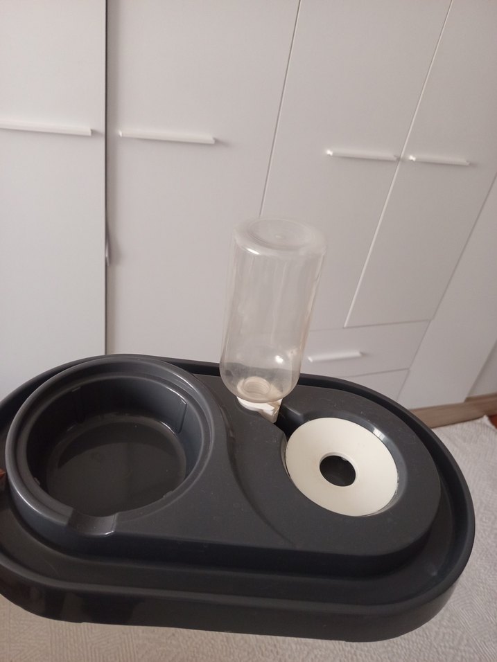 Gri Renkli kedi su ve mana kabı - Görsel 3