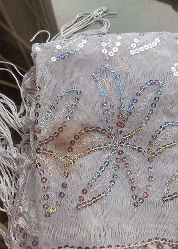 Gri Bohem tarzı nakışlı pullu namaz bezi - Görsel 7