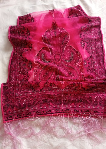 Pembe Dantel Detaylı tül Bohem Kadın şal ..urfa'dan alınmıştır.. - Görsel 4