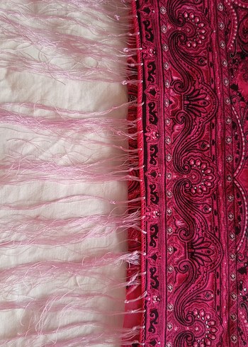 Pembe Dantel Detaylı tül Bohem Kadın şal ..urfa'dan alınmıştır.. - Görsel 5