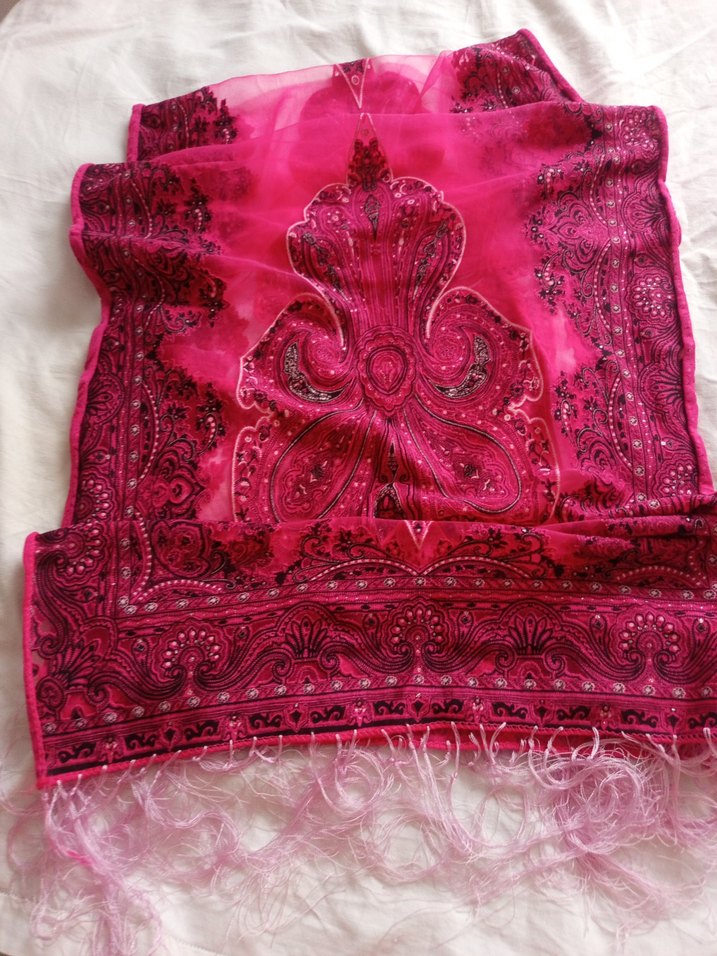 Pembe Dantel Detaylı tül Bohem Kadın şal ..urfa'dan alınmıştır.. - Görsel 4